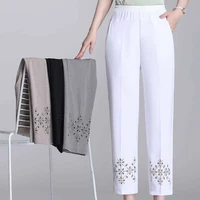 womens summer cropped pants korean fashion ice silk trousers women high waist baggy pants casual all match straight pants