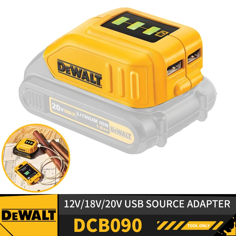 

DEWALT DCB090 USB Source Adapter Power Source For DeWalt 12V 18V 20V Lithium Lon Battery Pack
