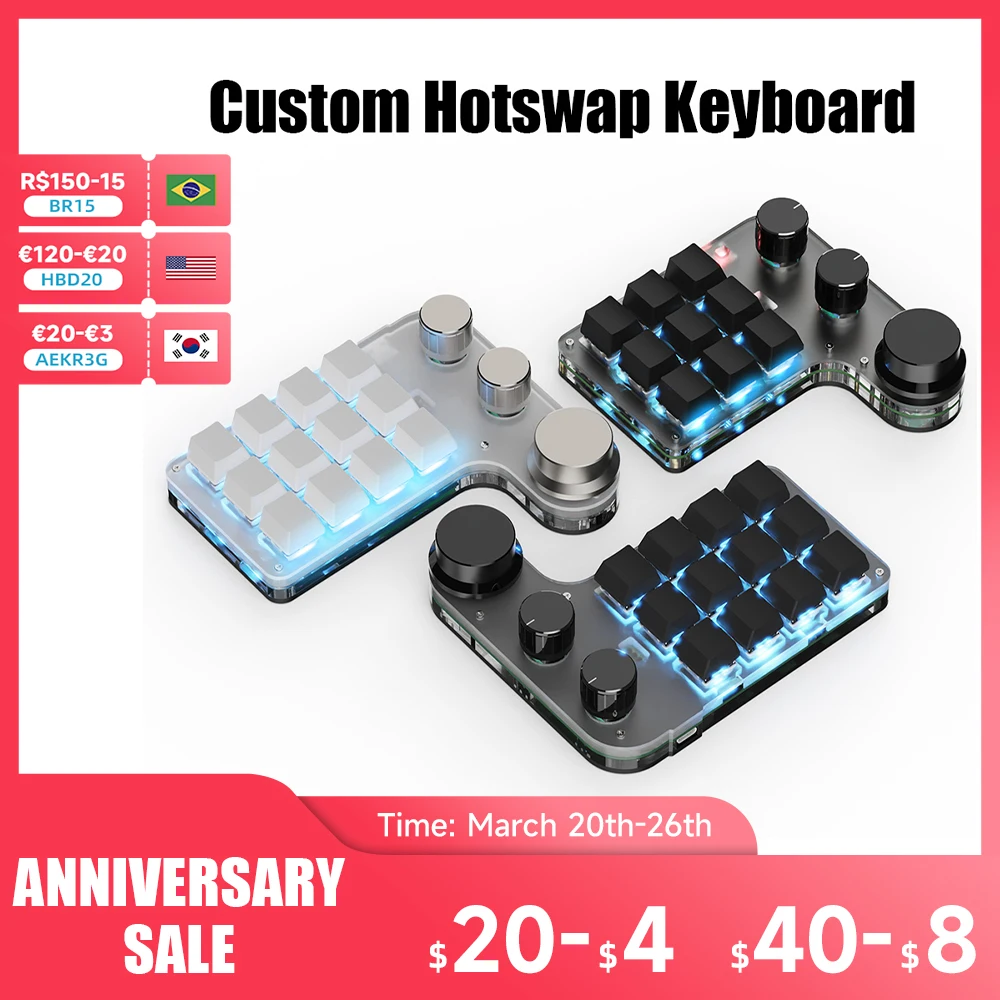 Programming Macro Custom Knob Keyboard RGB 3 Key Copy Paste Mini Button Photoshop Gaming Keypad Mechanical Hotswap Macropad