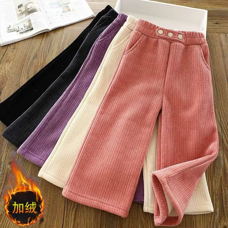 Girls Pants Autumn Winter Thick Warm Wide-Leg Pants for 3-12Years Kids Clothes Fashion Korean Children's Loose Casual Trousers