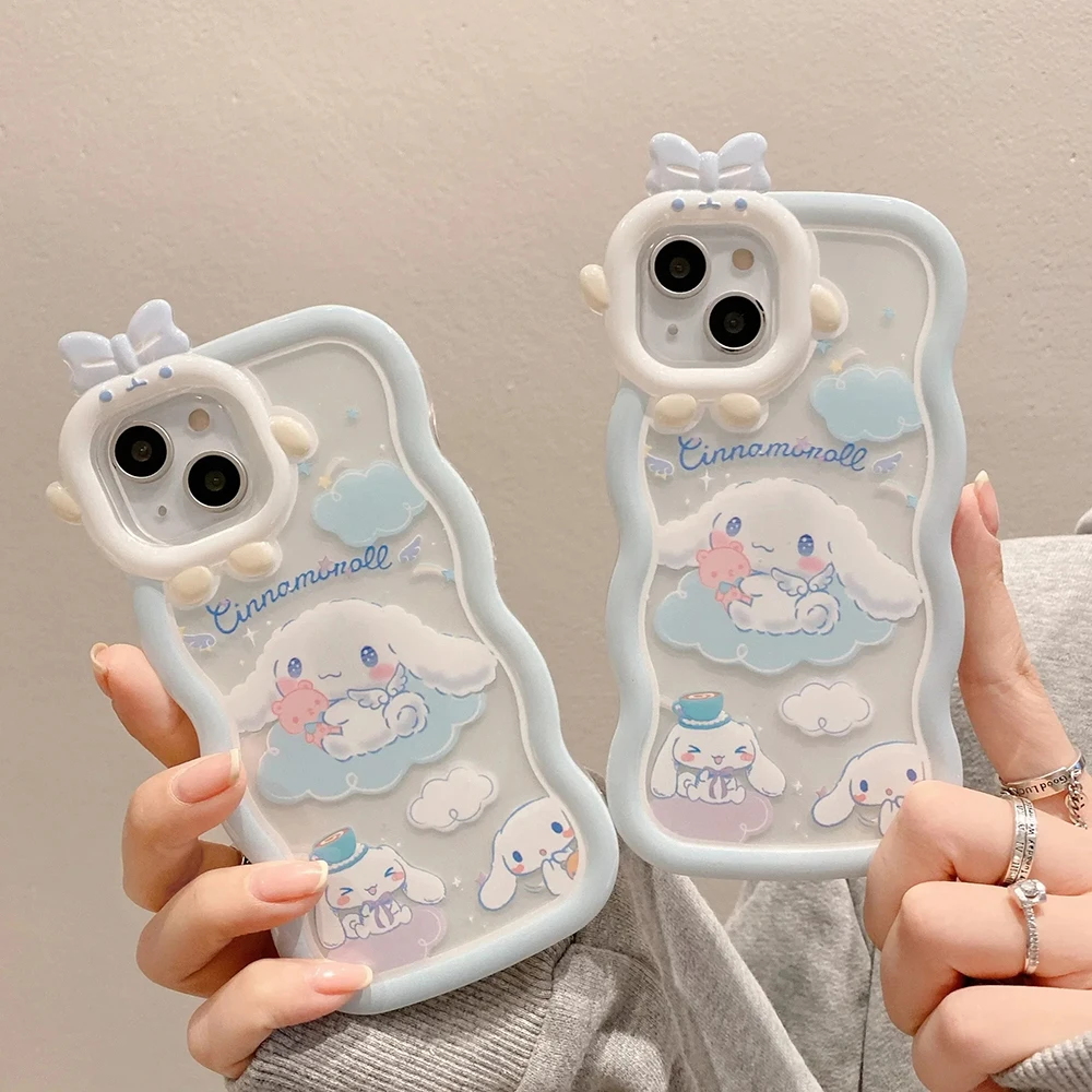 Чехол для телефона Kawaii Sanrio Cinnamoroll iPhone 16 15 14 13 12 11 7 8 X XR XS plus Pro Max чехол с 3D бантом и
