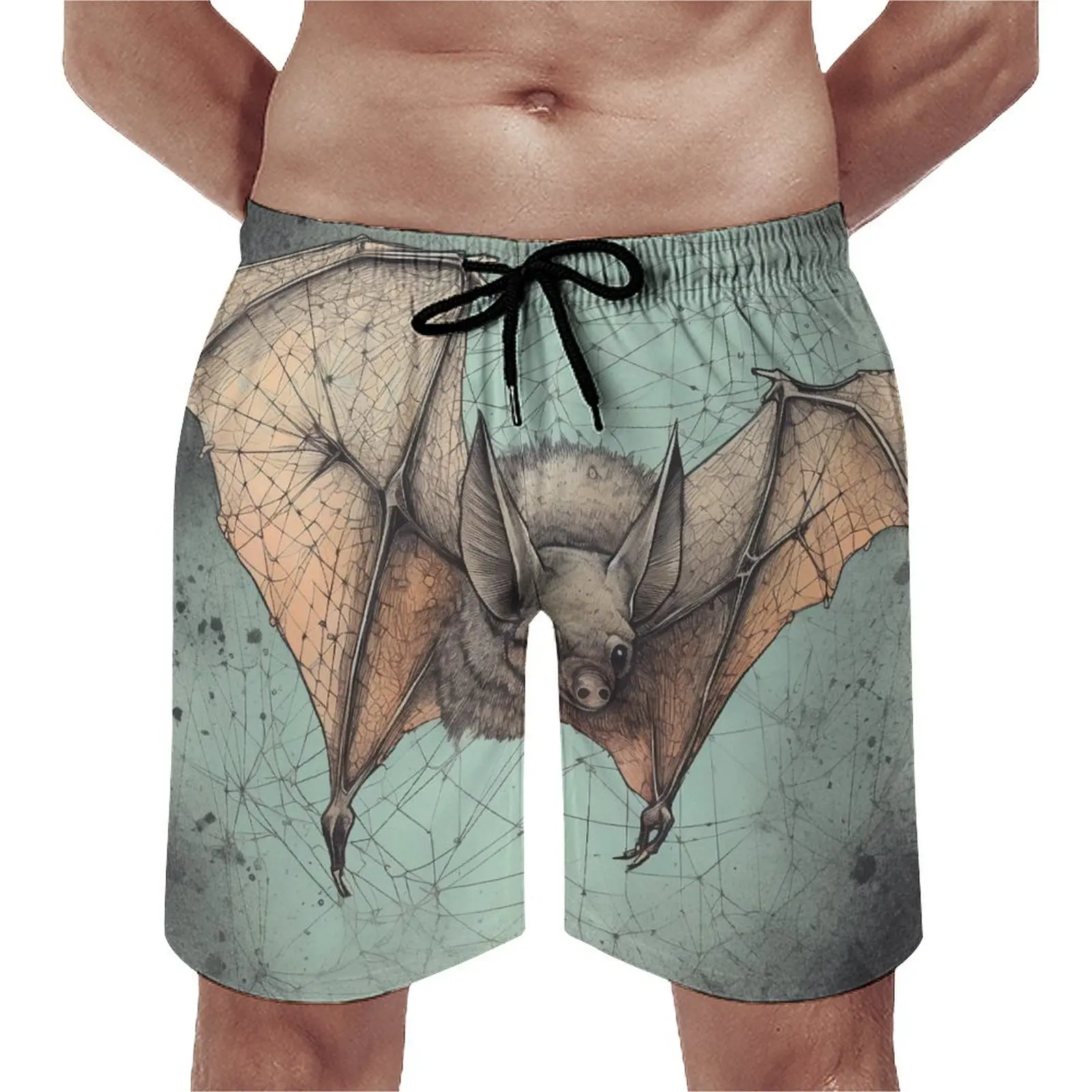 

Board Shorts Bat Casual Swimming Trunks Cartoon Gouache Males Quick Drying Running Surf Trendy Plus Size Beach Short Pants