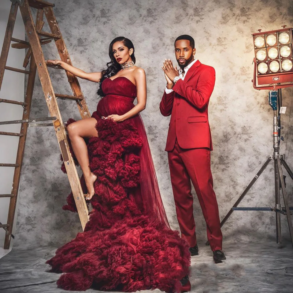 

Бордовое Тюлевое платье для выпускного вечера Женские платья для фотосессии платья для беременных и кормящих женщин Одежда для вечеринки