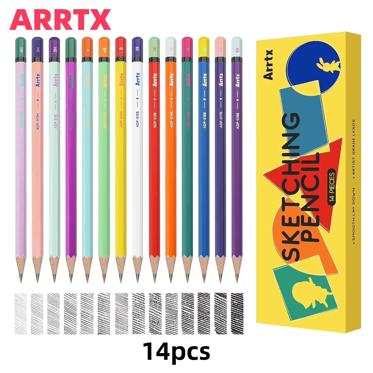 Профессиональные карандаши для рисования Arrtx 14 шт. 4H-8B художественных эскизов