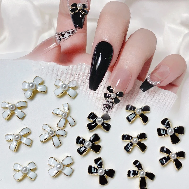 

Nail Art Supplies 3pcs/set Japanese High-end Light Luxury Metal Inlaid Pearl Bow Nail Art Jewelry