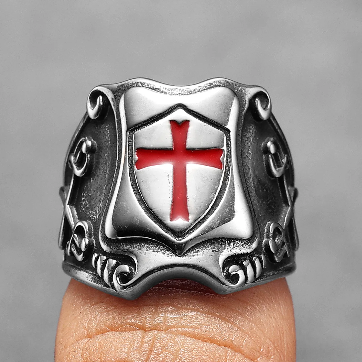 Католические крестоносцы с красным крестом мужские кольца из нержавеющей стали
