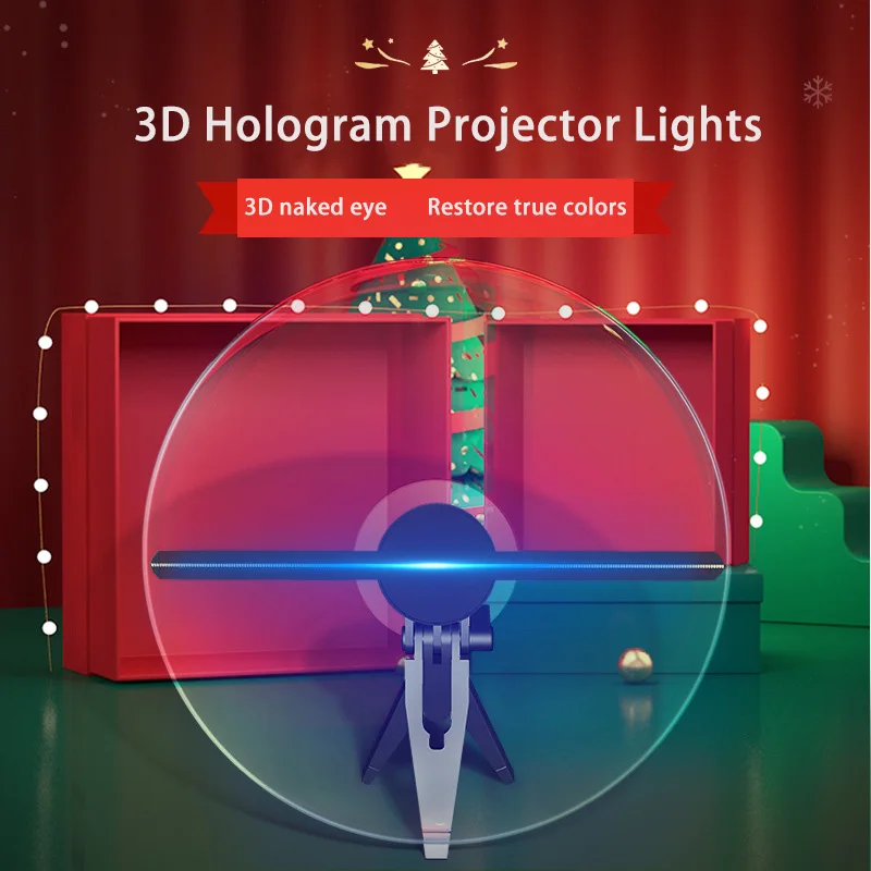 3D Fan Hologram Projector Lights LED Holographic Advertising Lamp Remote Desktop AD Light Type-C USB Power Support Image Video