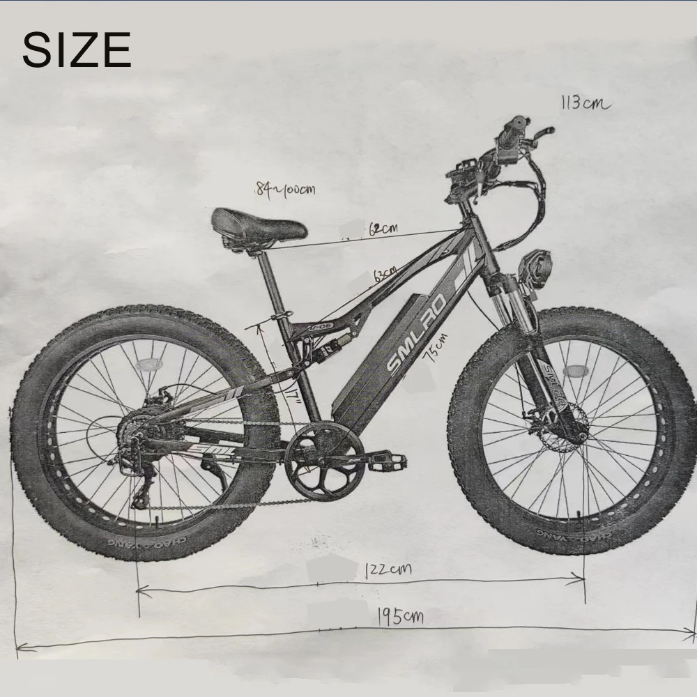 Электрический колесный велосипед SMLRO 26-дюймовая Толстая шина 48 В 1000 Вт 13 Ач