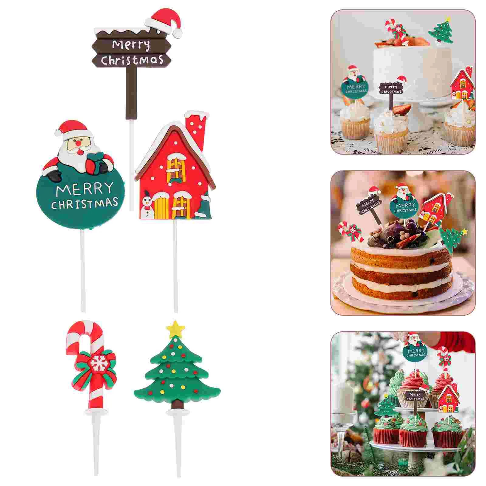 

Cake Christmas Picks Decoration Merry Xmas Cupcake Toppers Topper Favors Party Appetizer Santa Muffin Tree Sign Cocktail Fruits