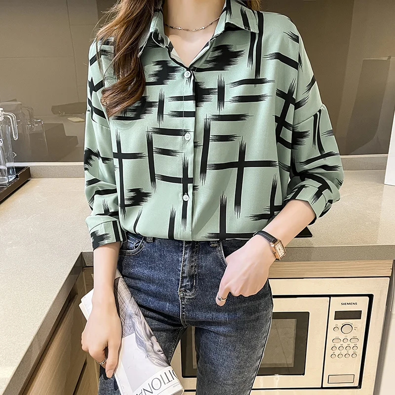 

Женская винтажная блузка с длинным рукавом, элегантная формальная классическая блузка в Корейском стиле с отложным воротником, весна 2022