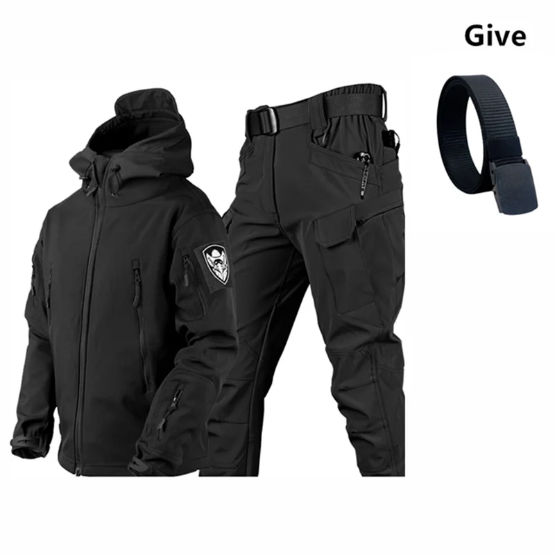 

Shark Skin Soft Shell Winter Plush Thickened Outdoor Ski Camping Fishing Waterproof Windproof Cutting Fishing Hooded Jacket