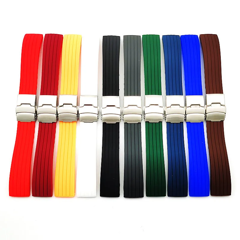 Wholesale 10PCS/Lot 18MM 20MM 22MM 24MM Rubber Bands Watch Strap Watch Band Black Red White Green Blue Coffee Orange Grey Color