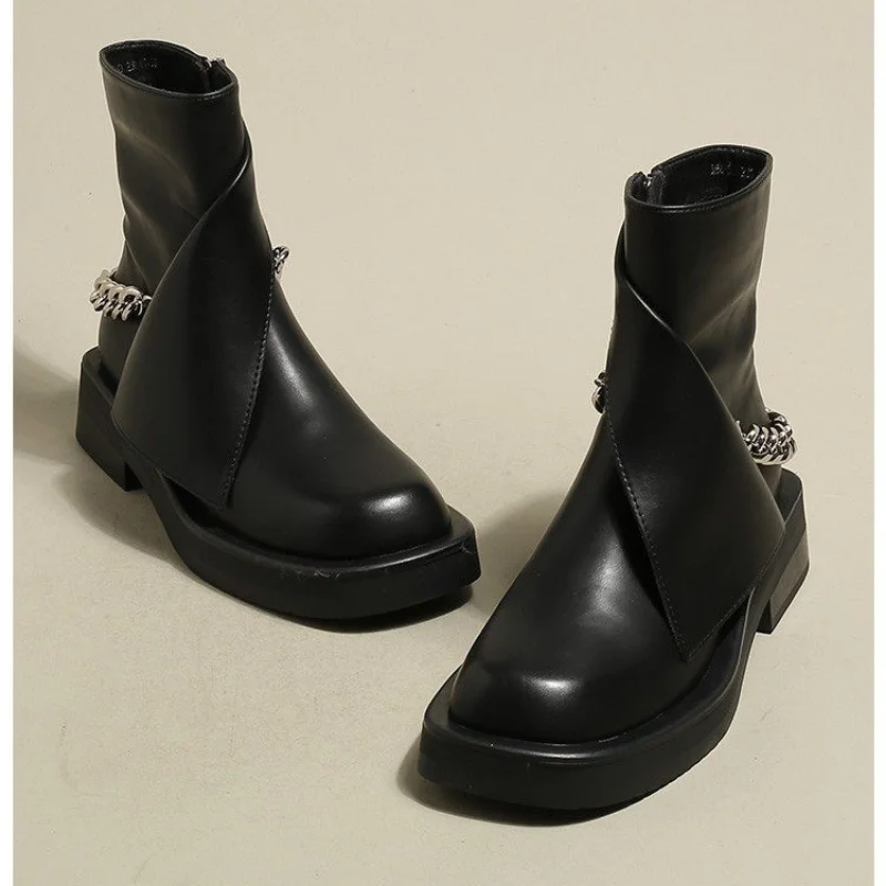 

Короткие женские ботинки 2022 новый дизайн милые и крутые универсальные модные ботинки челси на толстой подошве с цепочкой и боковой молнией в стиле ретро