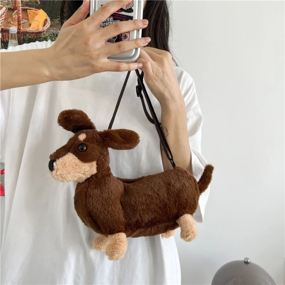 

Plush Shoulder Bag Fashion Puppy Brown Crossbody Bag Cartoon Bag Women
