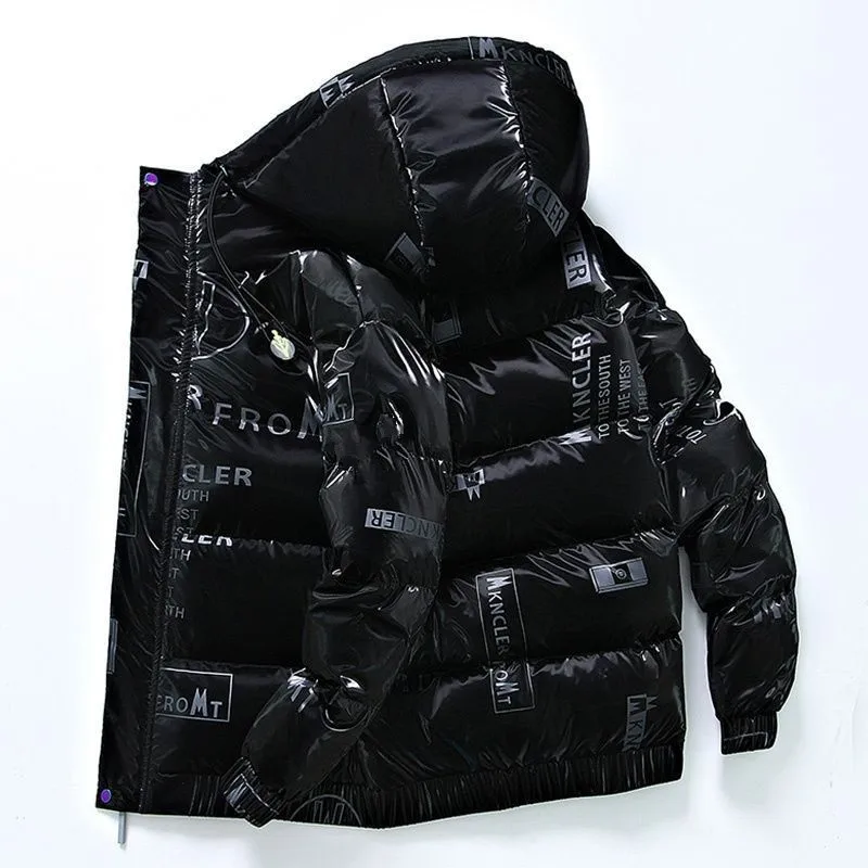 Men's down jacket 2022 new Korean version of the trend letter student winter clothes thin short bright face down jacket men