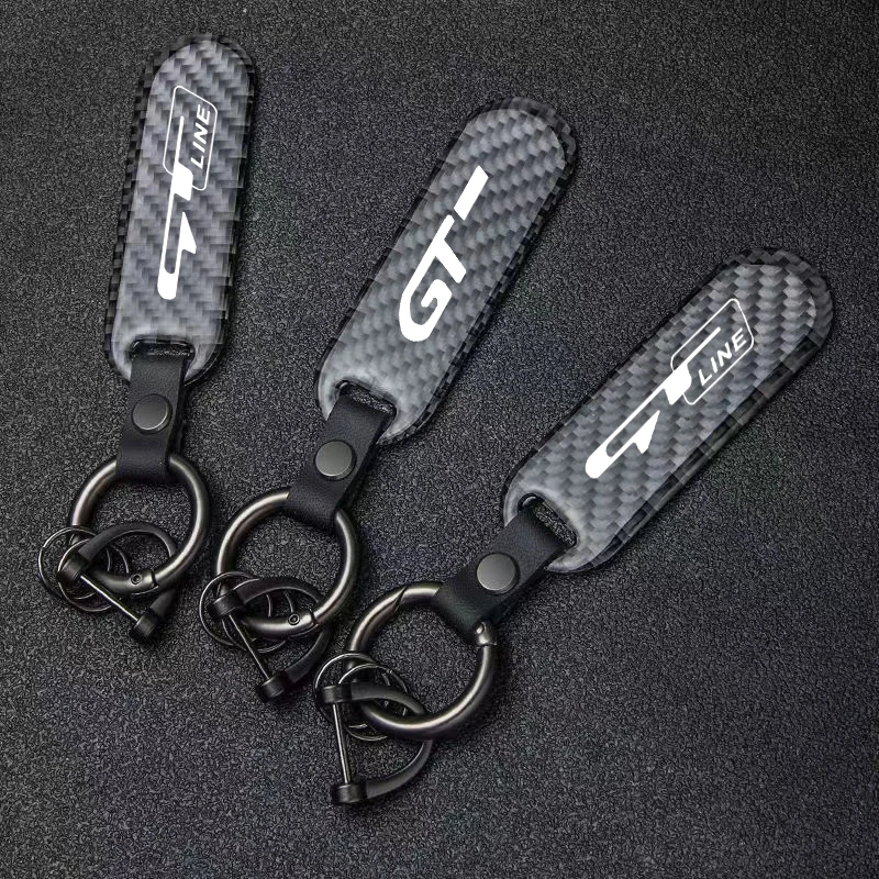 

New Fashion High-Grade Carbon Fiber Car Keychain Rotating Horseshoe Rings For KIA GT Forte Ceed Rio GT Line Car Accessories