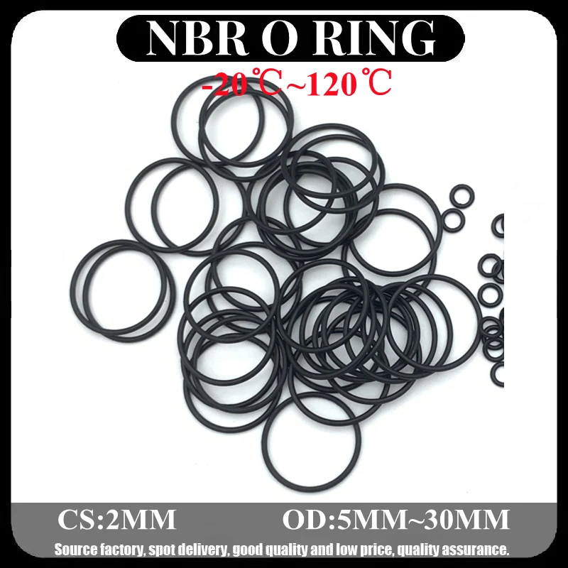 

50pcs Black O Ring Gasket CS 2mm OD 5mm ~ 30mm NBR Automobile Nitrile Rubber Round O Type Corrosion Oil Resistant Seal Washer