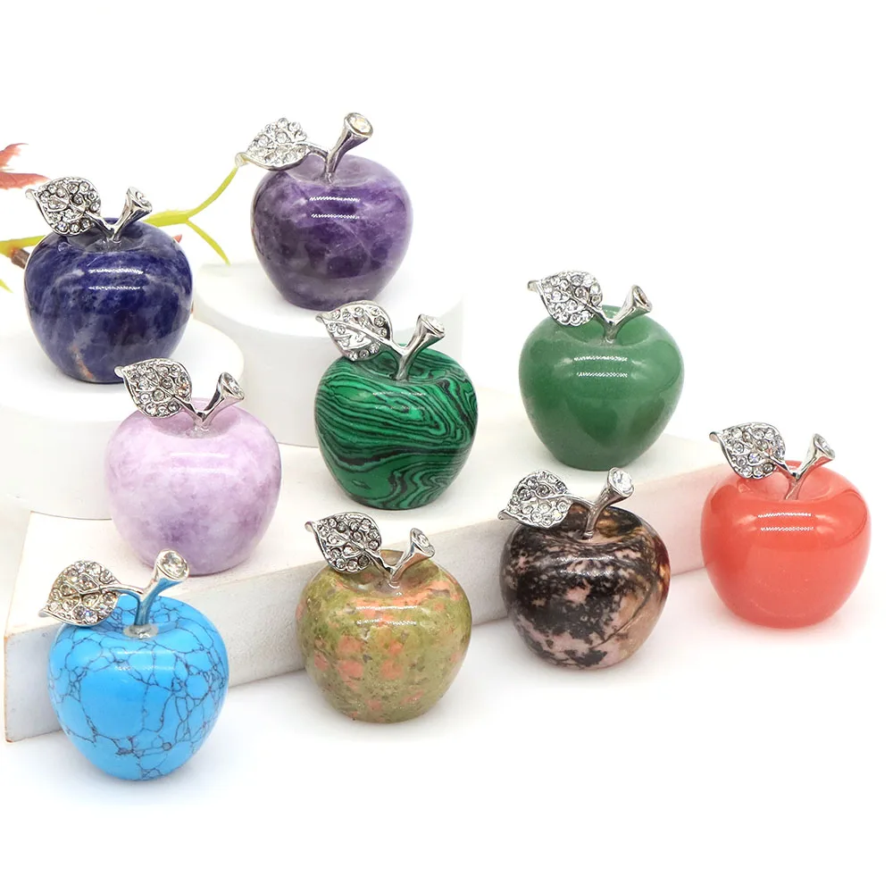 

48 Colour Apple Statue Natural Gemstone Crystals Healing Stone Carving Reiki Figurines Crafts Room Decor Trinket Christmas Gifts