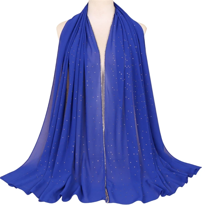 

Chiffon Scarf for Women Hijab Long Wrap with Glitter Rhinestones Trim .