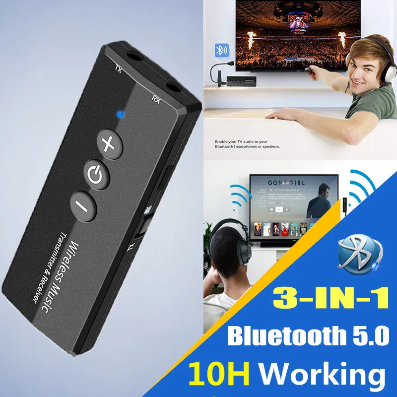 

Bluetooth 5.0 Transmitter Receiver 3.5 3.5mm Aux Jack Stereo Music Audio Wireless Adapter for TV PC Car Kit with Control Button