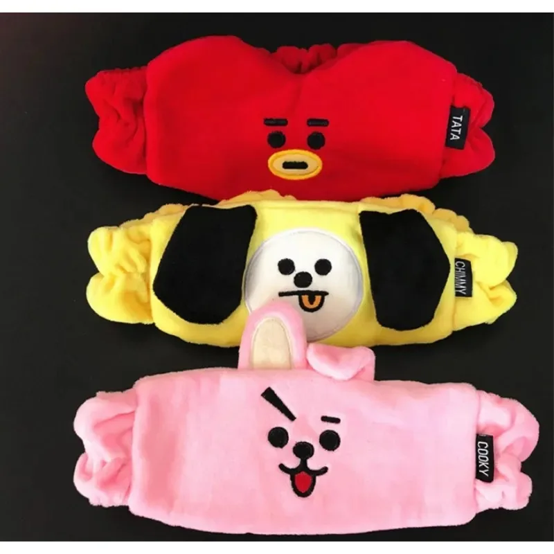 Фото Kawaii BT21 повязка на голову для мытья лица, милая детская повязка на голову для девочек, плюшевая повязка на голову для макияжа, мягкая теплая повязка на голову с героями мультфильмов для пары, подарок для девочек №2