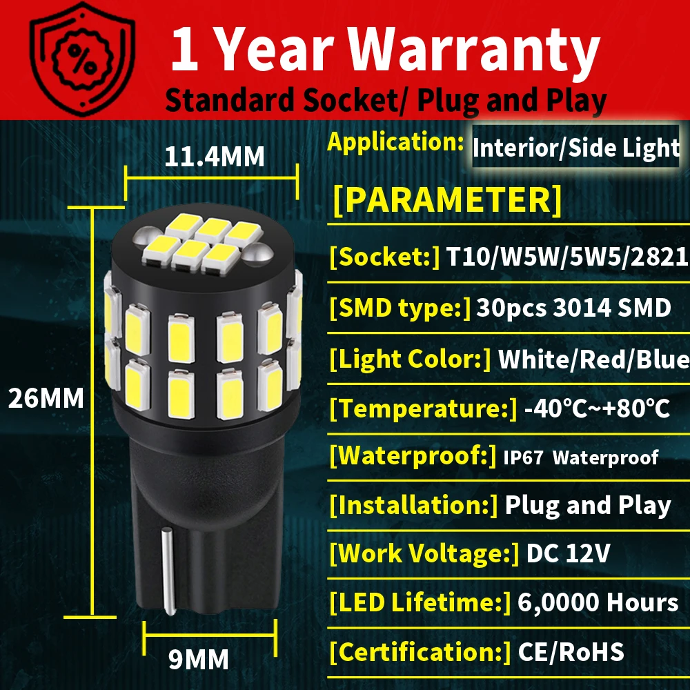 Фото 2 шт. светодиодные лампы Canbus T10 W5W для салона автомобиля Skoda Octavia A7 A5 Fabia Rapid Superb Yeti Felicia Rs Citigo - без ошибок при работе №3