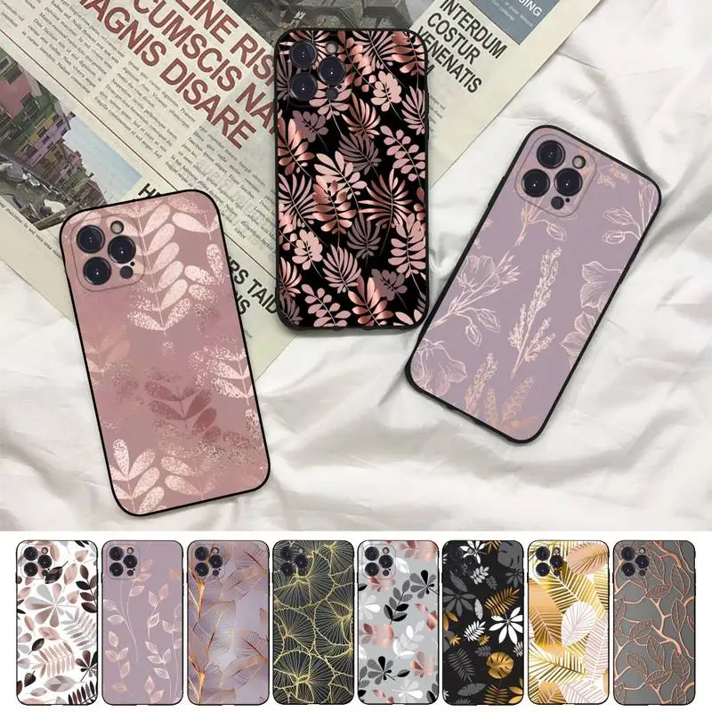 

Bling leaf Phone Case For iPhone 8 7 6 6S Plus X SE 2020 XR XS 14 11 12 13 Mini Pro Max Mobile Case