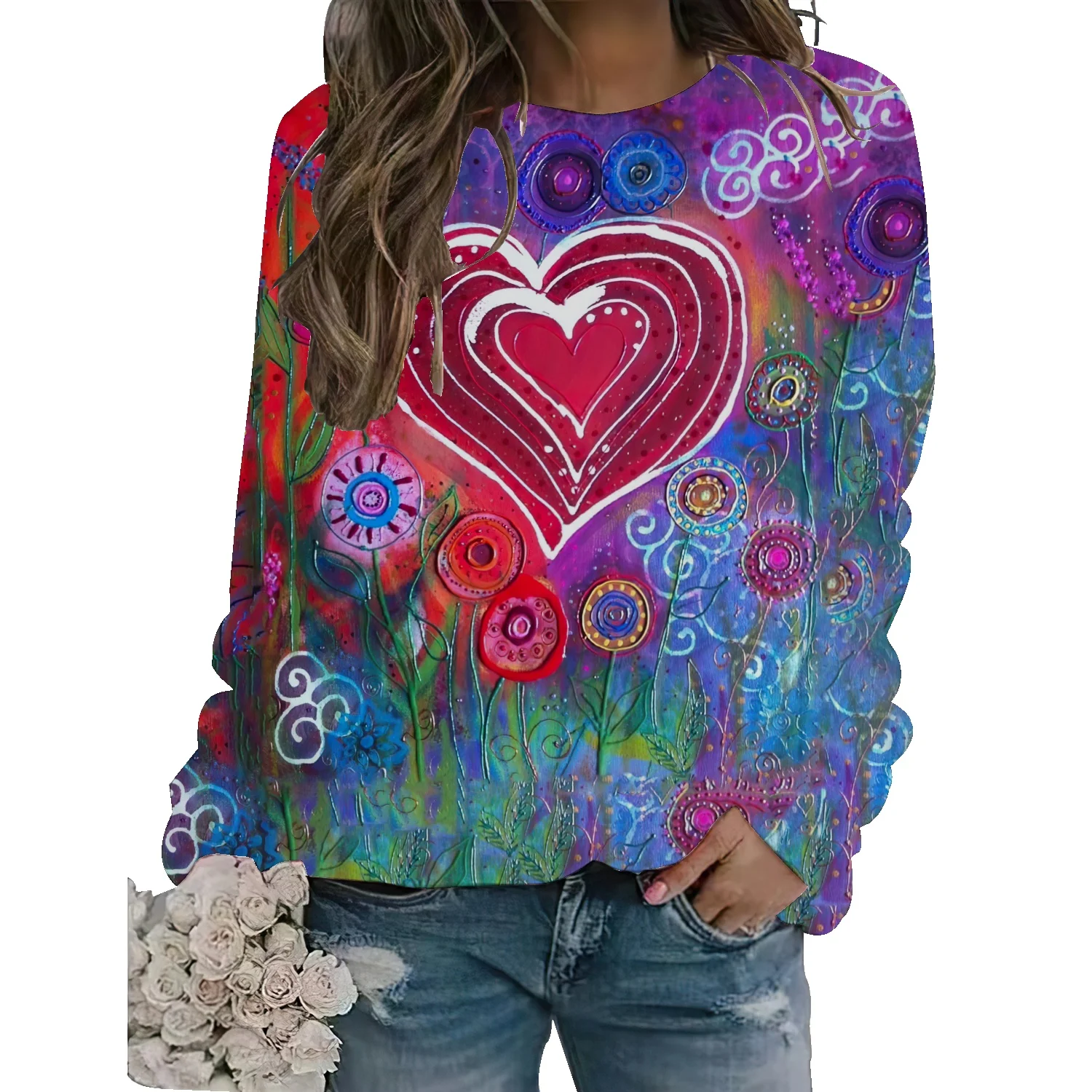 

2022 autumn and winter new round neck sweater printing lightning love men and women pullover cotton loose jacket