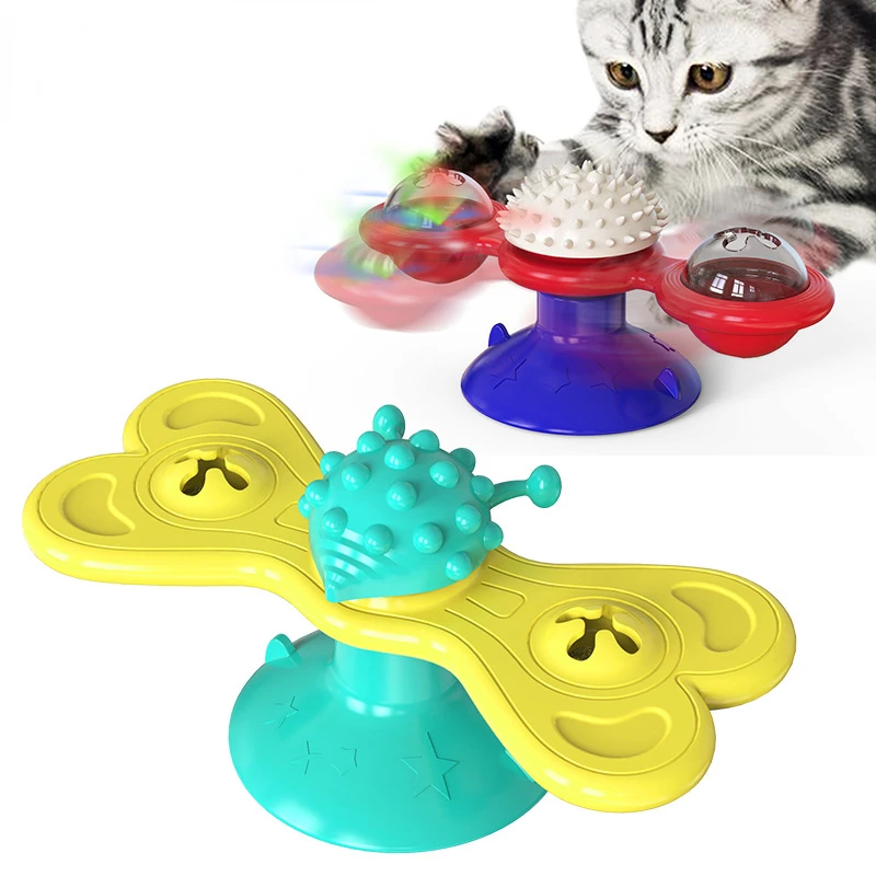 

Windmill Cat Toy Interactive Toys For Dog Rubbing Hair Brush Grooming Massage Suction Cup Catnip Cats Puzzle Training