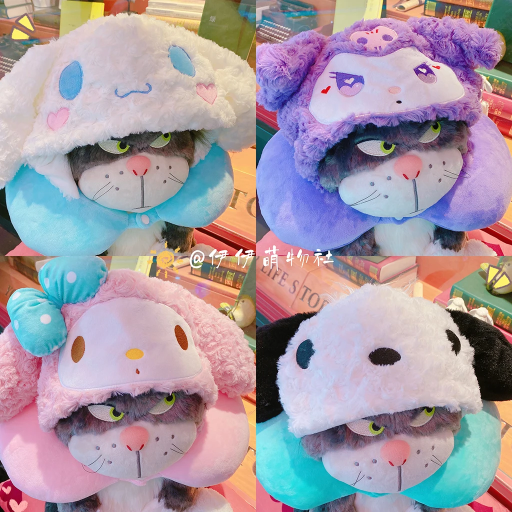 

Sanrio Plush U-shaped Pillow With Cap My Melody Kuromi Cinnamoroll Pochacco Hello Kitty Travel Neck Pillow Nap Pillow Xmas Gift
