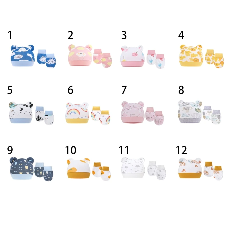 

Baby Beanie Hat & Anti-Scratch Cotton Glove for Boy Girls 0-6Months Newborn