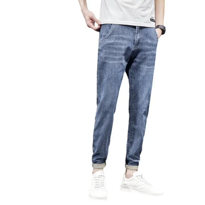 Джинсы мужские прямые тонкие брюки Slim Fit повседневные модные штаны в винтажном