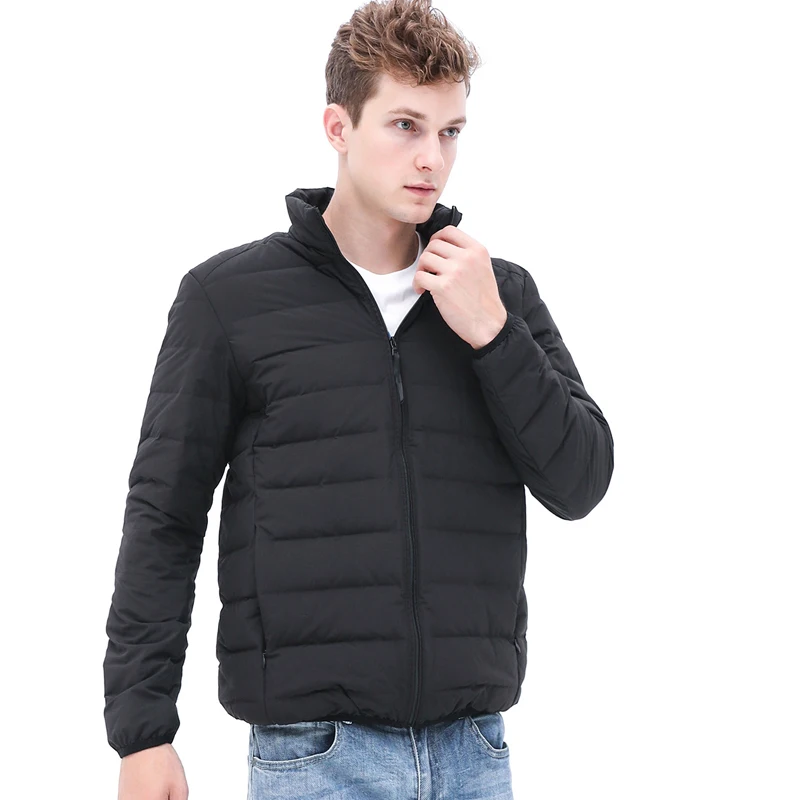 Man Stand-up Collar Puffer Jacket Soft Matt Waterproof Fabric Down Jackets Seamless Winter Autumn Warm Outerwear Coat Blazer