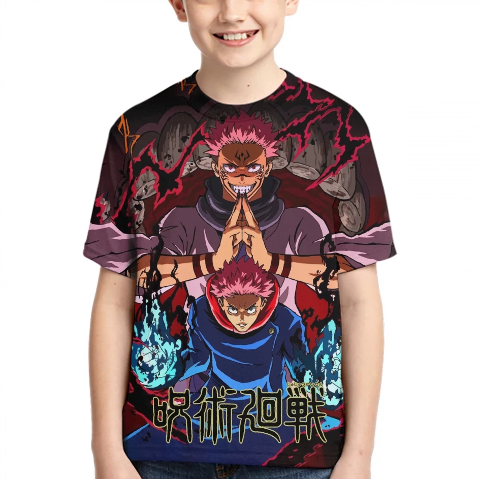 

Jujutsu Kaisen T-shirt Boys Hip Hop Anime Pullovers Tops Loose Short Sleeves Summer Baby Clothes Teens Harajuku T-shirts