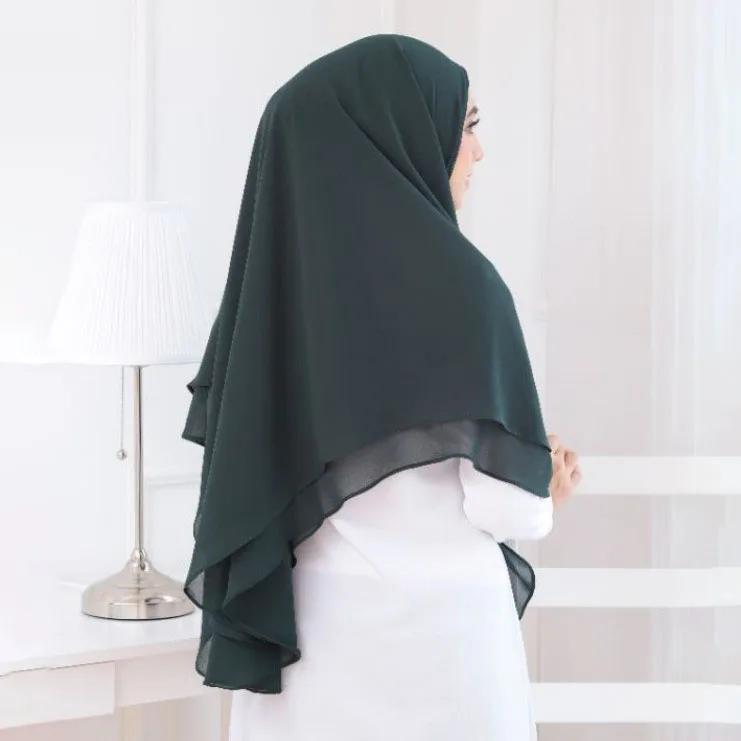 

2 Layer Heavy Chiffon Khimar Eid Overhead Prayer Long Scarf Islamic Women Shawl Ramadan Instant Hijab Tudung Khimar Malaysia