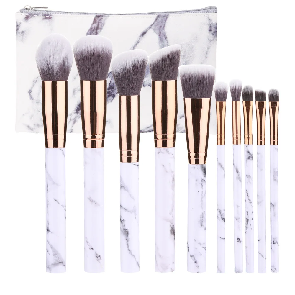 

10Pcs Professional Marbling Makeup Brushes Set with bag Cosmetic Powder Eyeshadow Lip Foundation Blush Blending Make up Brush