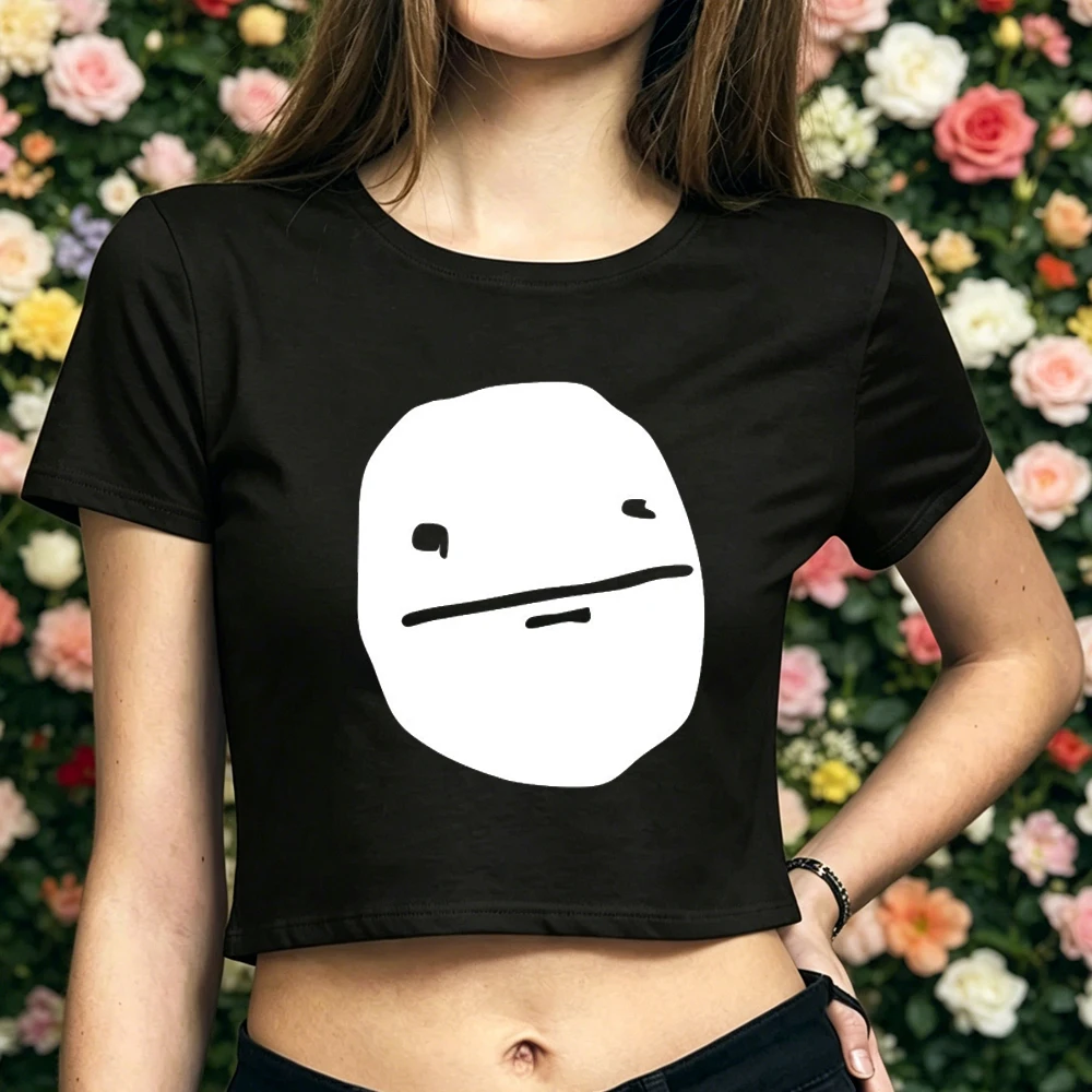 Фото Кроп-топ Trollface для девушек, мем-готика, дерзкий стиль, кавайный милый топ, летние футболки, Y2K, японский стиль. №2