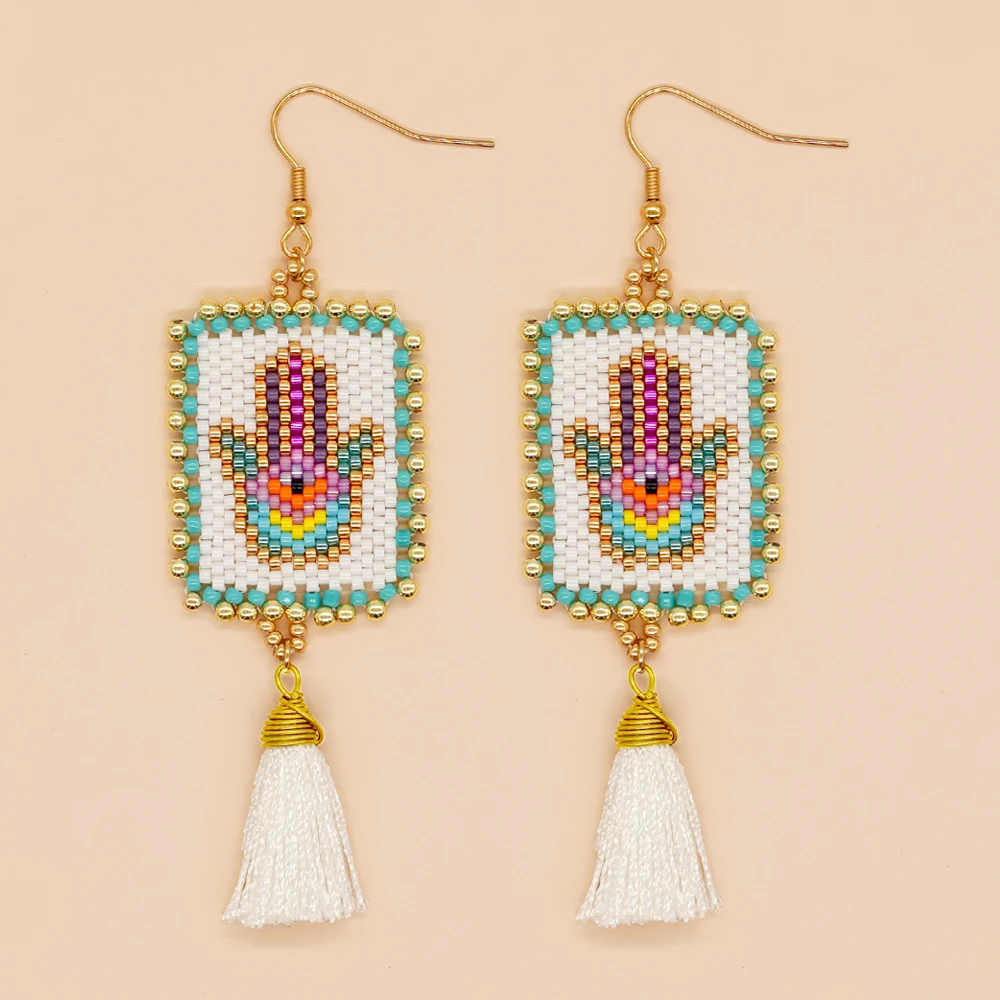 Go2Boho Geometry Tassel Hook Earrings Bohemia Miyuki Seed Beads Retro Earrings Accessories For Women images - 6