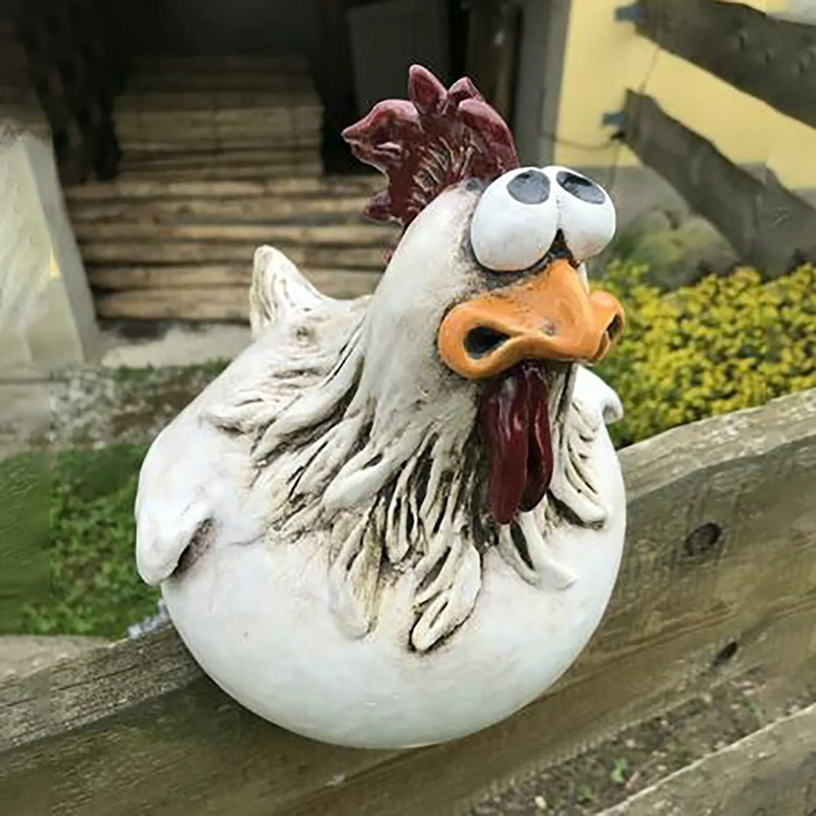 1Pcs Funny Chicken Fence Decoration Spoof Cock Home Garden Ornament Resin Crafts Gardening Yard Balcony Decor Statue - купить по
