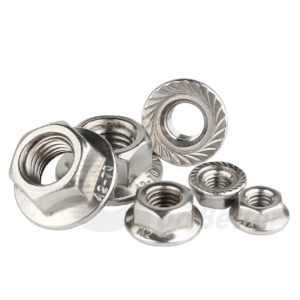 Left Threaded Flange Nuts M5 M6 M8 M10 M12 Grade 6.8 Stainless Steel Hexagon Flange Nut Serrated Locking Lock Nut For Wood Bolt