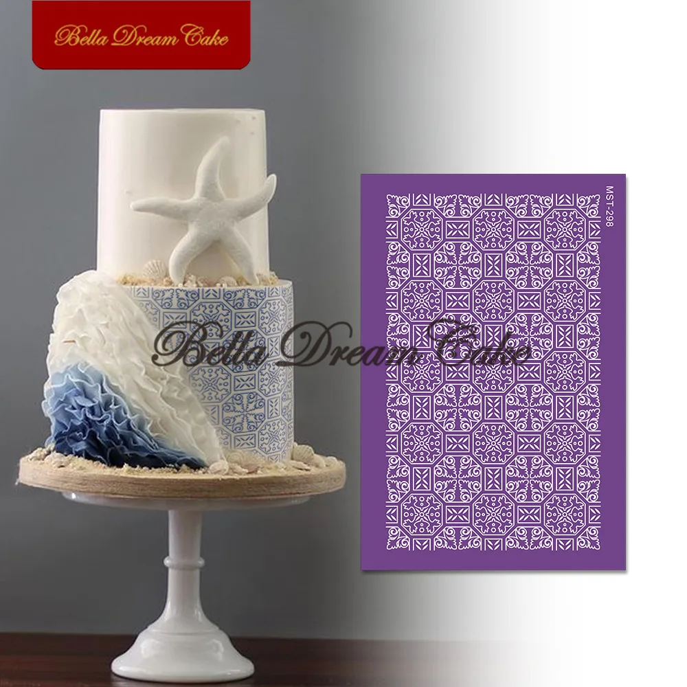 

Persian Style Pattern Mesh Stencil DIY Royal Cream Fondant Mould Fabric Lace Cake Border Template Cake Decorating Tools Bakeware