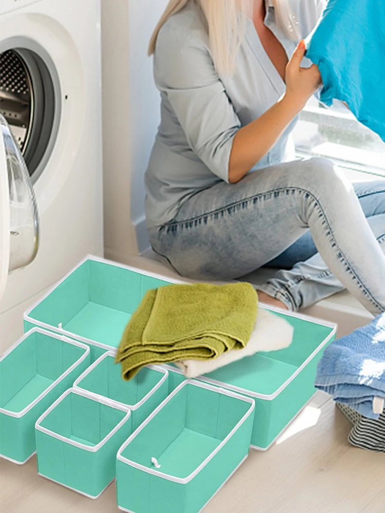 

6Pcs Foldable Drawer Organizer - Cube Fabric Containers Cloth Storage Box Cabinet Closet Organizers Storage Boxes for Clothes