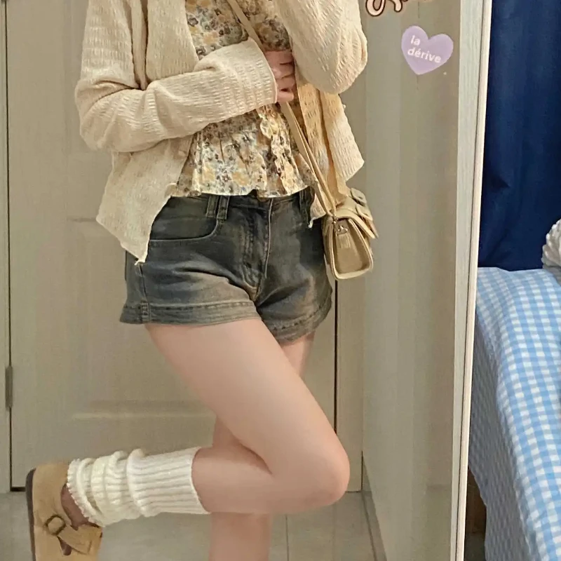 Женские джинсовые шорты в американском винтажном уличном стиле модные милые