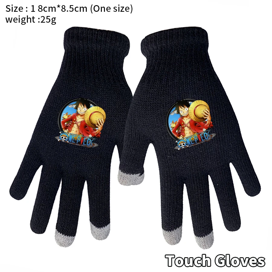 

Теплые вязаные перчатки с принтом аниме Луффи и права для мальчиков и девочек, Осень-зима, для улицы, с защитой от холода, сенсорный экран, по...