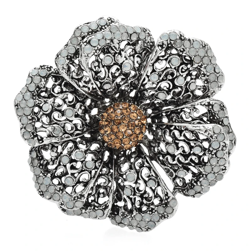 

Wuli&baby Vintage Big Flower Brooches For Women Unisex Sparkling Rhinestone Plants Party Office Brooch Pin Gifts