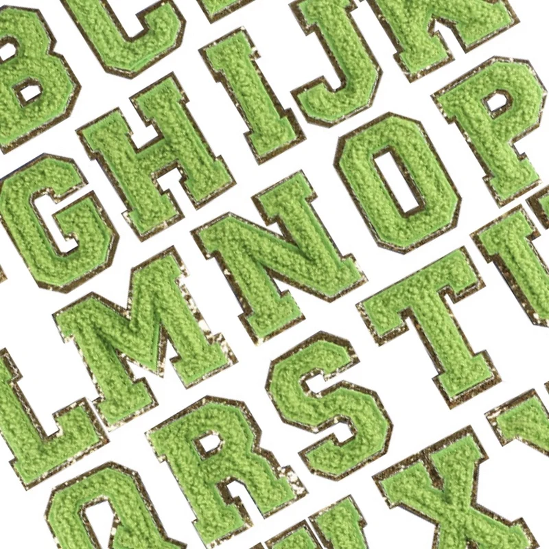 

5pcs 5.5CM Green Chenille Letter Patches Iron on Towel Embroidered Felt Alphabet Glitter Sequins Heat Adhesive ABC DEF DIY Name