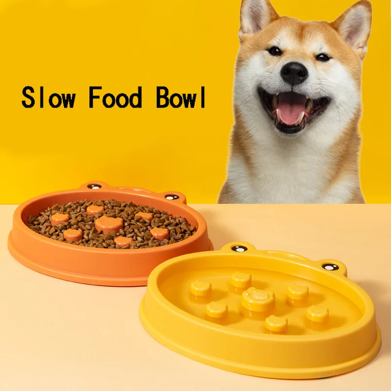

Pet Dog Slow Food Bowl Cat Feeder Plastic Puppy Kitten Food Plate Bowl Frog Shape Anti-Swallowing Plate Pet Supplies Dog Feeder