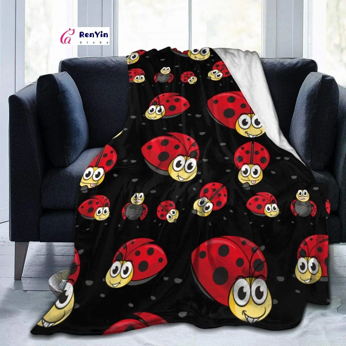 

3D Funny Red Ladybug Throw Blanket for Kids Baby Soft flannel Blanket for Adults Lightweight Warm Comfortable Blanket 80x60 Inch