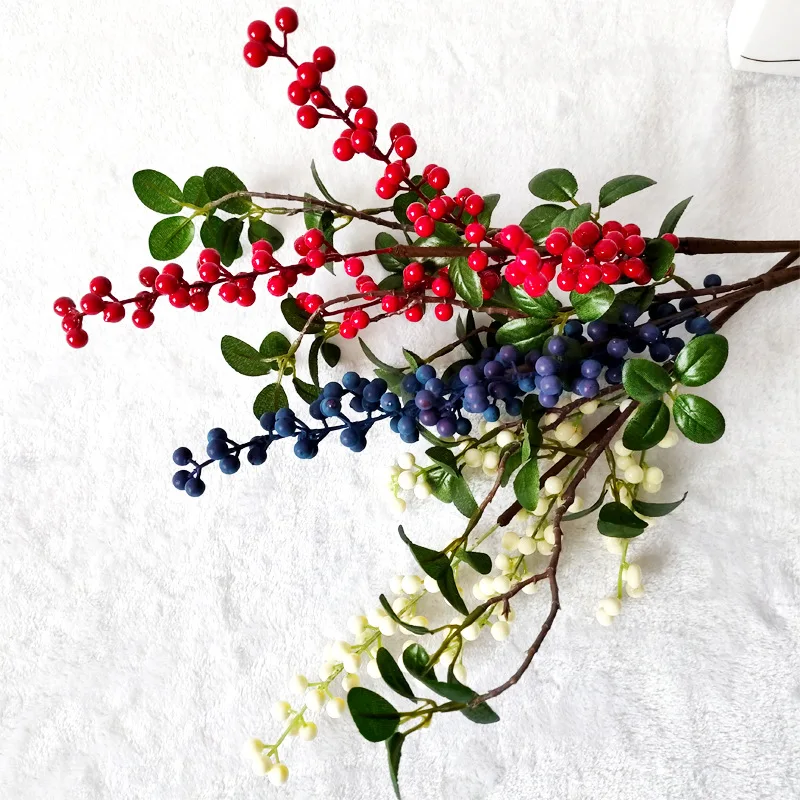 

66CM Artificial Holly Red Fruit Berry Acacia Beans Home Bedroom Table Decoration Christmas Flower Arrangement Fake Plant