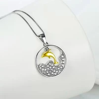 new trendy tow tone ocean dolphin pendant necklaces for women shine cz stone micro paved chains fashion jewelry party gift